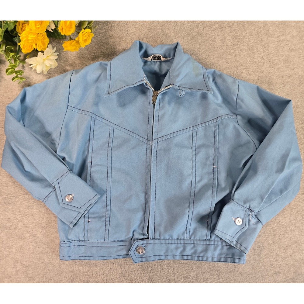Vintage Kmart 70s Toddler Boy Blue Western Eisenhower Light Zip Jacket Size 4T